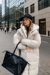 Colorblock Mid-Length Hooded Puffer Puffer Jacket