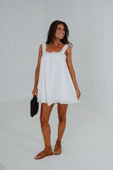 Sally Linen Lace Trim Mini Dress-Off White