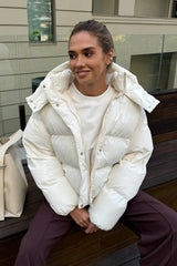 Relaxed Fit Cropped Hooded Puffer Jacket