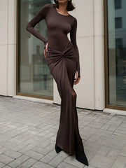 Slinky Crew Neck Twisted Modern Two Pieces Skirt Set