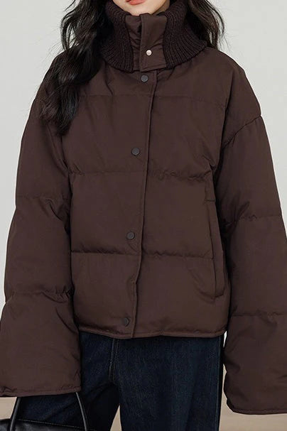 Knit Collar White Duck Down Puffer Jacket
