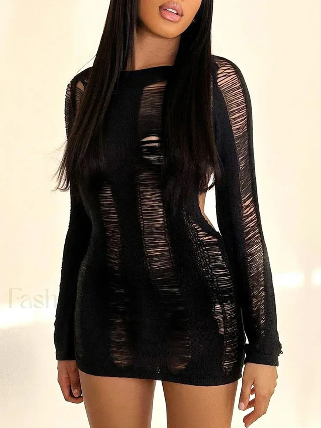 Holes Ripped Knit Backless Hollow Out Cover Up