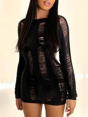 Holes Ripped Knit Backless Hollow Out Cover Up