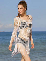 Hollow Out Tassel See Through Cover Up