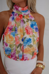 Halter Mock Neck Bodysuit-Floral