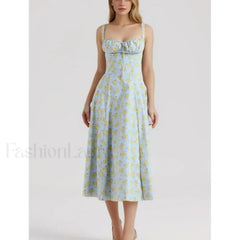 Corset Lacing Bandage Floral Dress