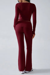 Casual Slim Fit Knit Long Sleeve Top Straight Leg Pants Set