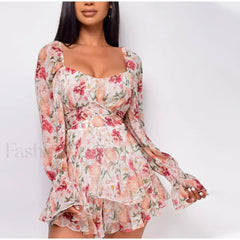 Square Neck Jumpsuit Floral Dress