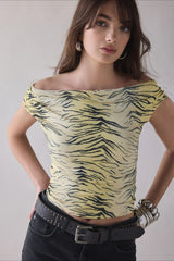 Zebra Print One Shoulder Ruched Crop Top