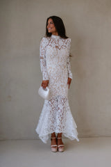 Queen Lace Midi Dress- White