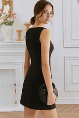 Elegant Button-Front Waist-Cinched Sleeveless Work Dress