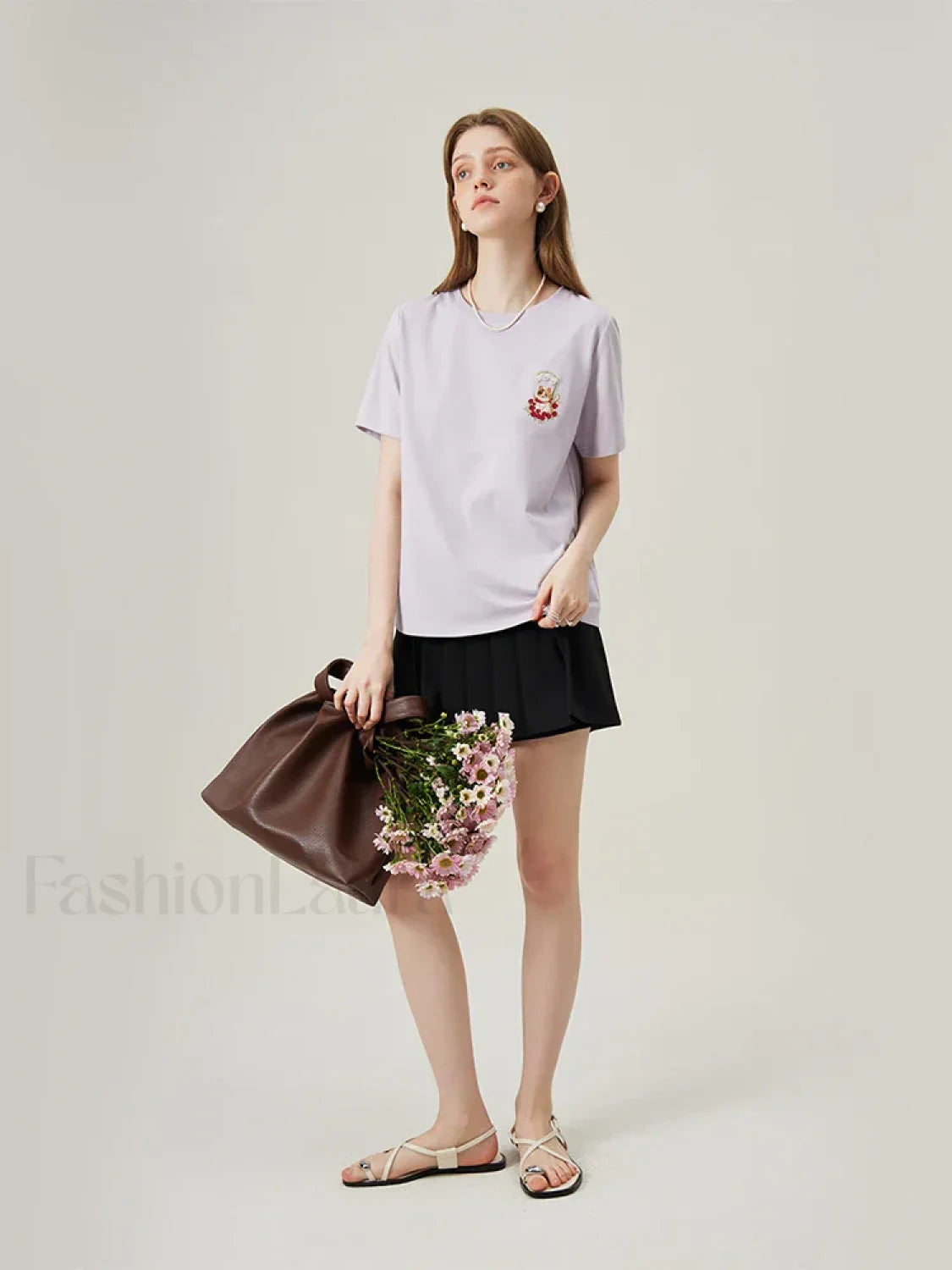 Cat Embroidered Korean Loose T-Shirt