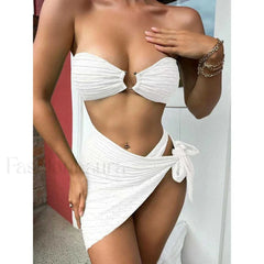 Dot Strapless Hollow Three Piece Set