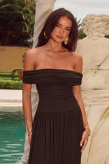 Black One-Shoulder Off-The-Shoulder Tube Top Maxi Dress