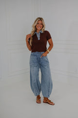 Marcy Sweater Top-Brown/Denim