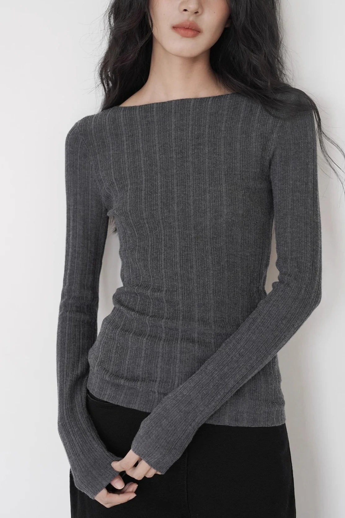 Semi-Sheer Unique Fitted Knit Top