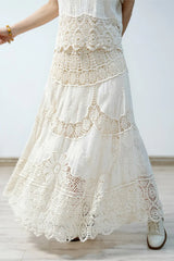 Lace Crochet Hollow Out Wide Hem Boho Skirt