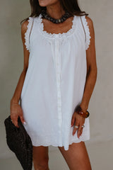 Daisy Scalloped Lace Mini Dress-Off White