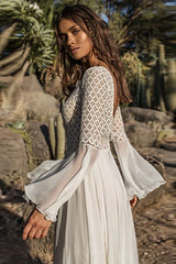 Lace Cutout Bell Sleeve Boho Dress