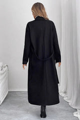 Black Belted Wool Blend Relaxed Overcoat