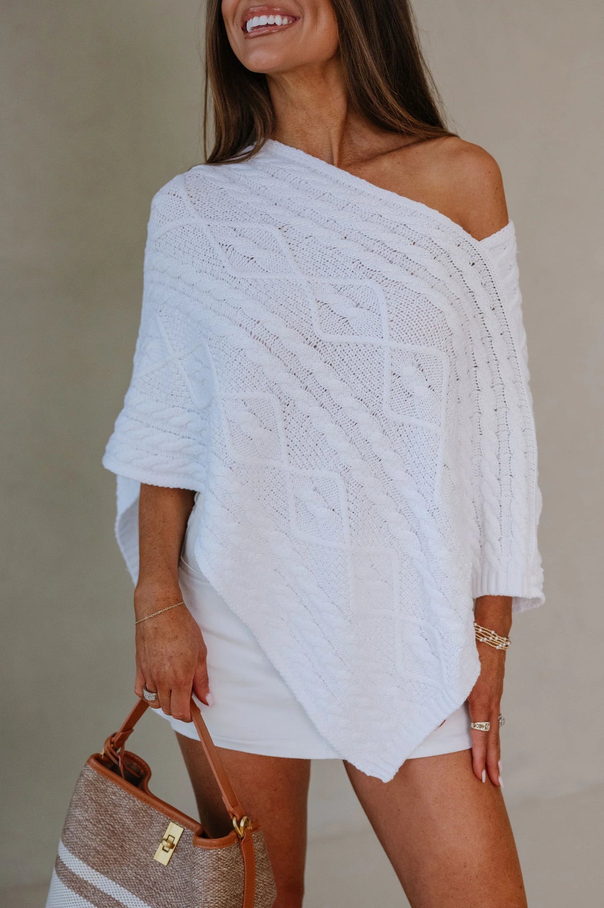 Bella Poncho Sweater-White