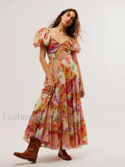 Puff Sleeve Vintage Floral Dress