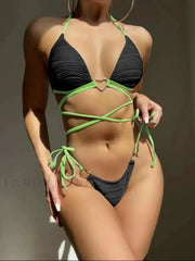Drawstring Hard Cup Love Bikini Set
