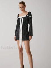 French Square Graceful Neck Short Dress