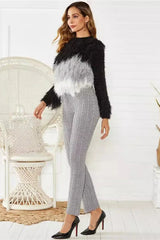 Cable Knit Wool Slim Fit Stretch Knit Pants