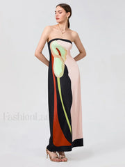 Abstract Strapless Loose Maxi Dress