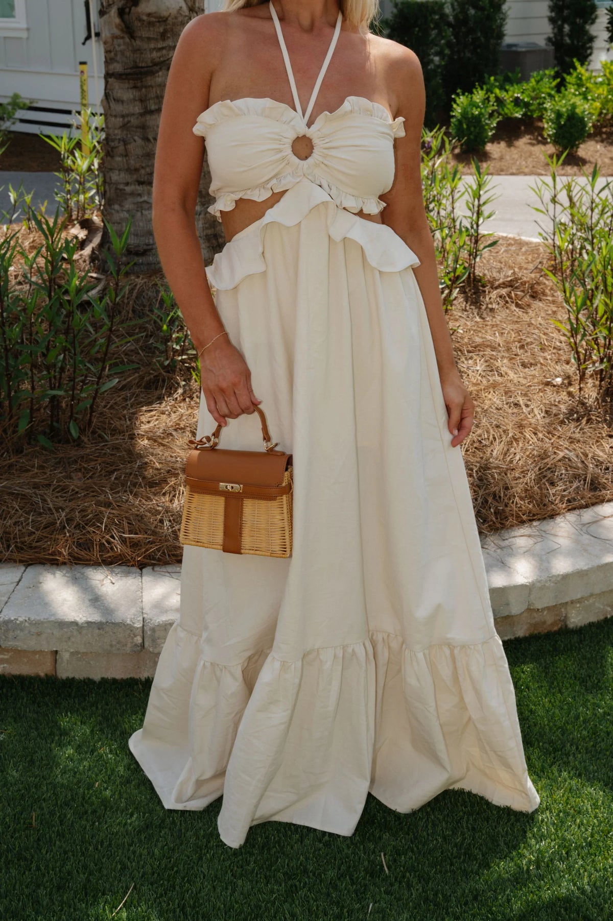 Terra Cut Out Maxi Dress-Light Oatmeal