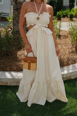 Terra Cut Out Maxi Dress-Light Oatmeal