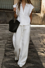Relaxed Sleeveless Shirt Wide Leg Pants Set