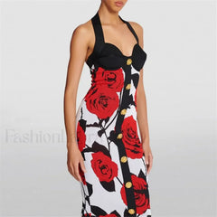 Spliced Zipper Neck Floral Dress