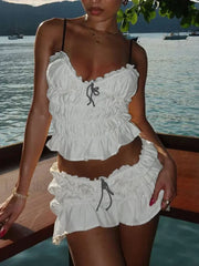 Shirring Tiered Skirt Two Piece Set