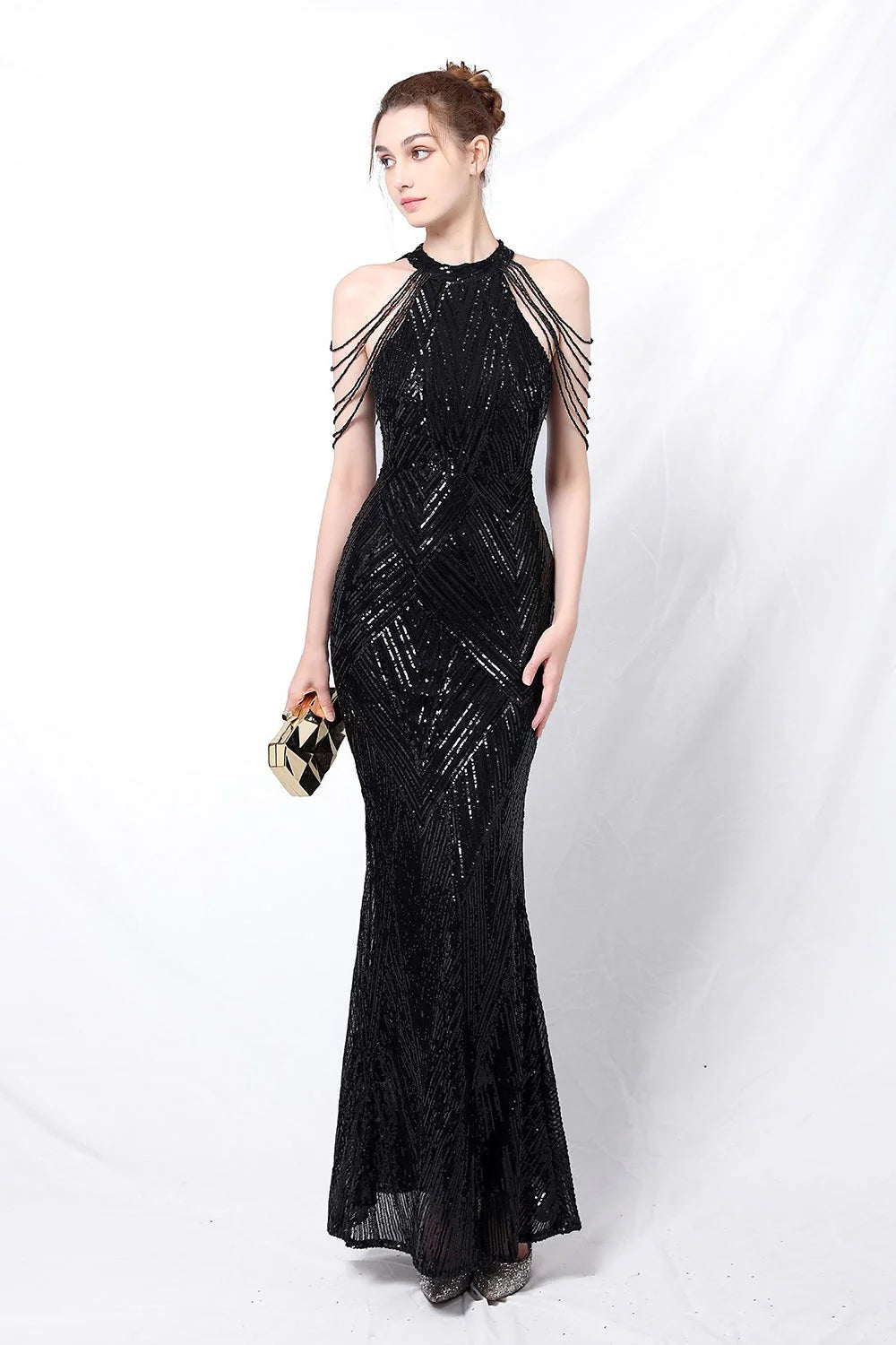 Sequin Halter Mermaid Maxi Party Dress