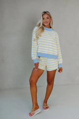 Mockneck Stripe Lounge Set-Yellow/Baby Blue