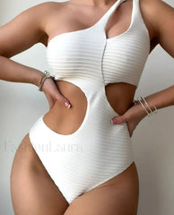 Solid One Shoulder Push Up One Piece