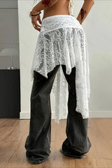 Y2K Punk Lace Asymmetric Midi Skirt