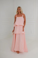 Lanie Tiered Midi Dress-Pink