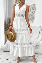 V Neck Lace Patchwork Sleeveless Boho Dress