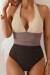 Colorblock Halter One Piece Swimwear