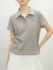 Retro Polo Collar Knitted Elegant T-Shirt