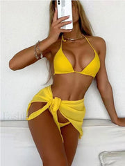 Solid Halter Lace Three Piece Set