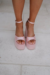 Chunky Satin Platform Heels-Pink