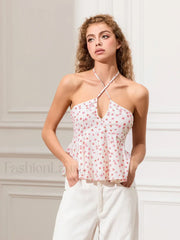 Floral Cross-Halter Peplum Crop Top