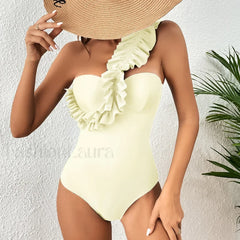Sexy Solid Ruffle Yellow One Piece