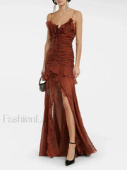Leopard Flower Ruffle Maxi Dress