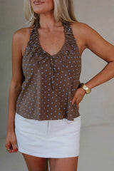 Hallie Ruched Halter Top-Brown Multi