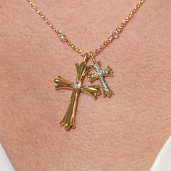 Hip Hop Style Bead Chain Cross Pendant Zirconia Necklace